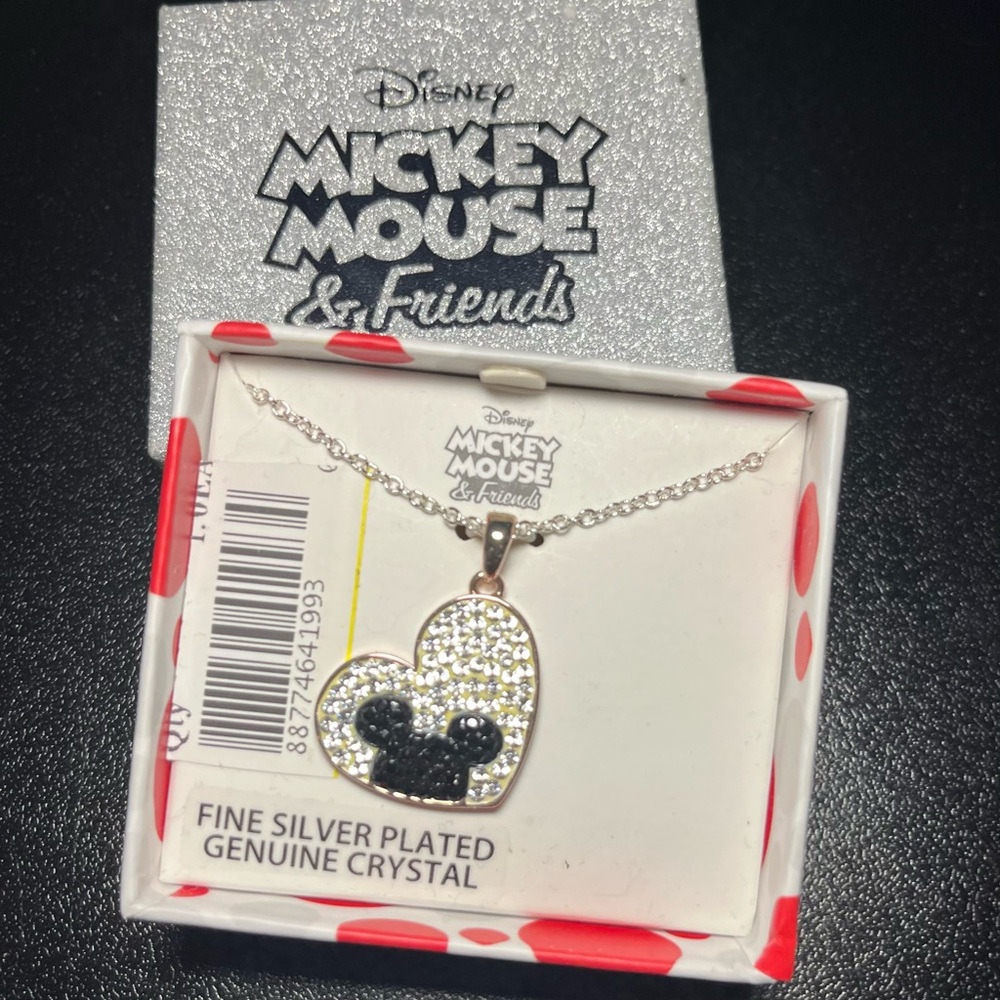 Disney Mickey Mouse NIB fine silver plated heart necklace withh genuine crystals - Picture 4 of 12